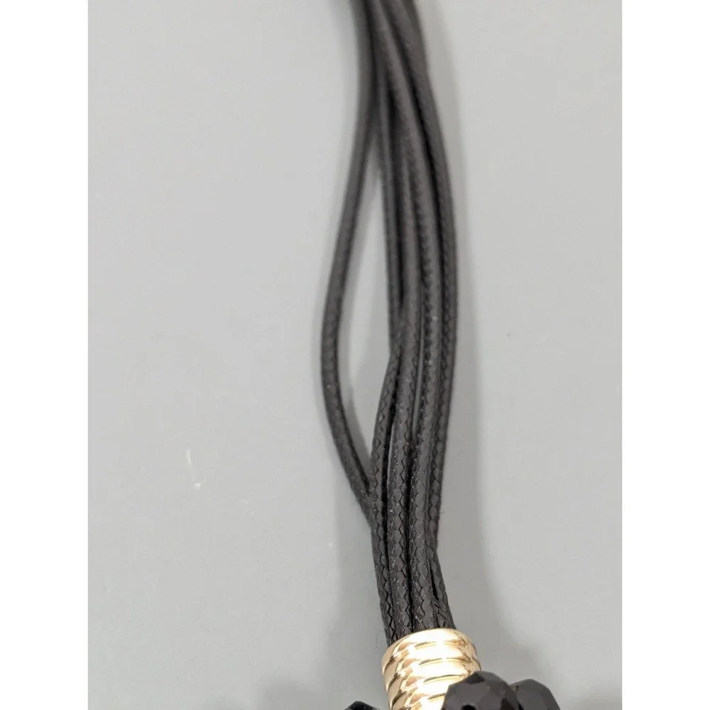 Black Faceted Glass Bead Statement‎ Necklace Multi Cord Modern 21 in